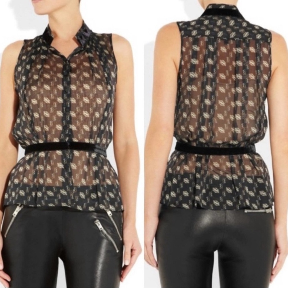 Theyskens' Theory Black and Tan Patterned Blouse